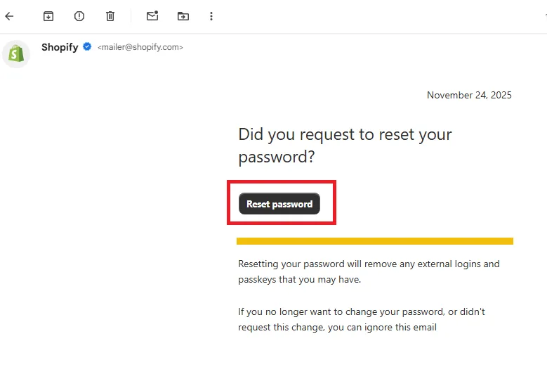 shopify reset password link