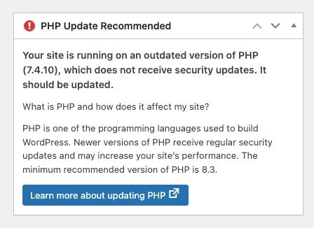 9 wordpress php update