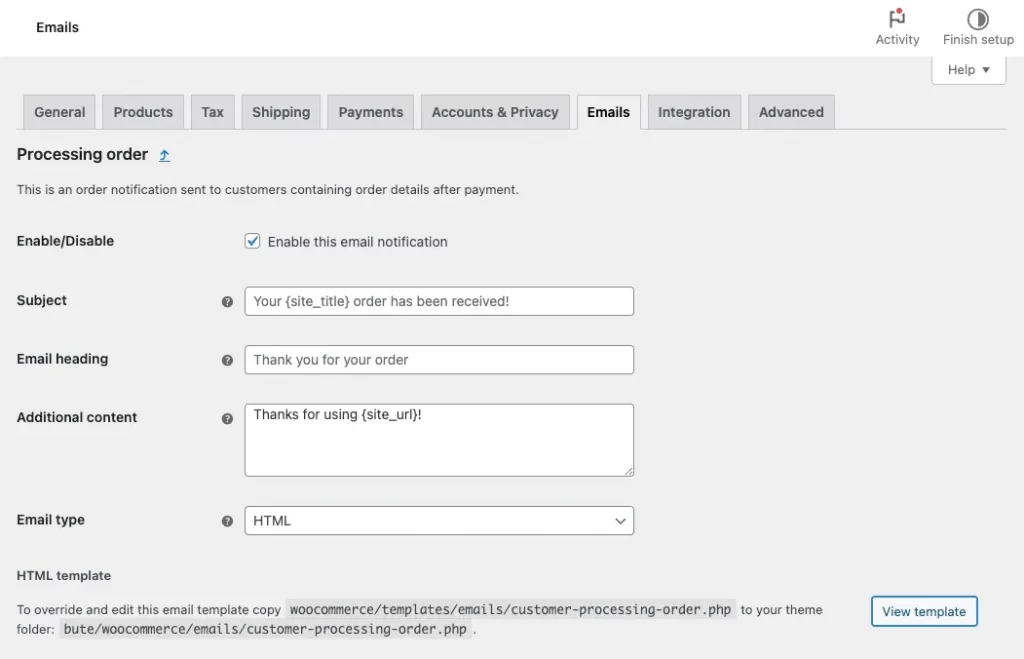 woocommerce email default fields