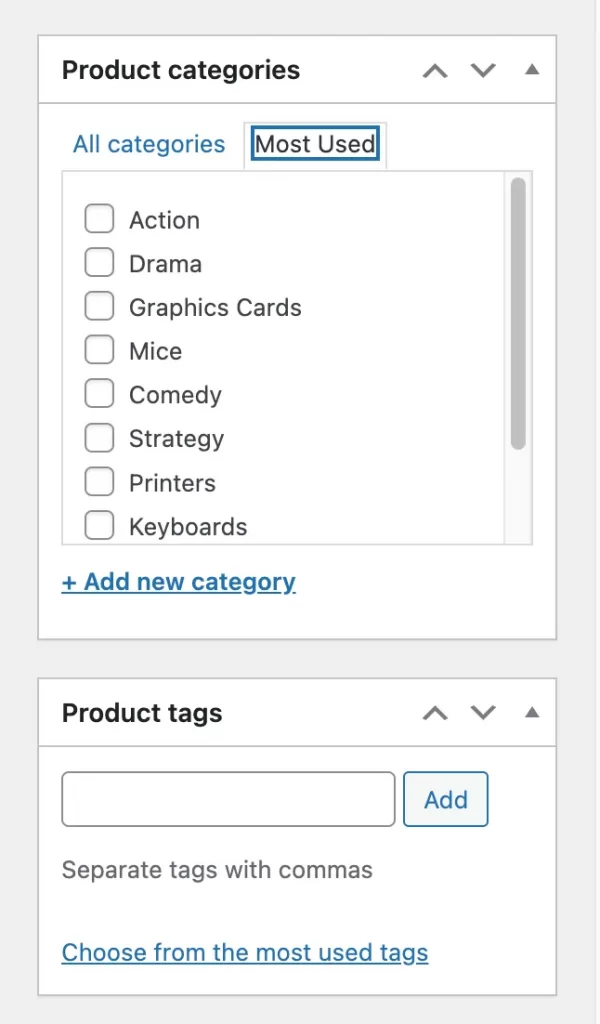 woocommerce product tags and categories