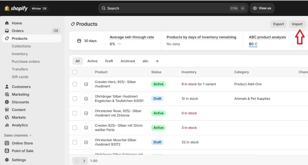 shopify products import