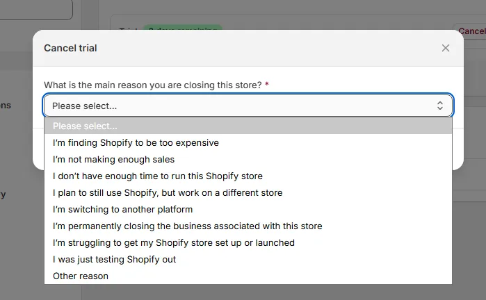 shopify reason cancel plan