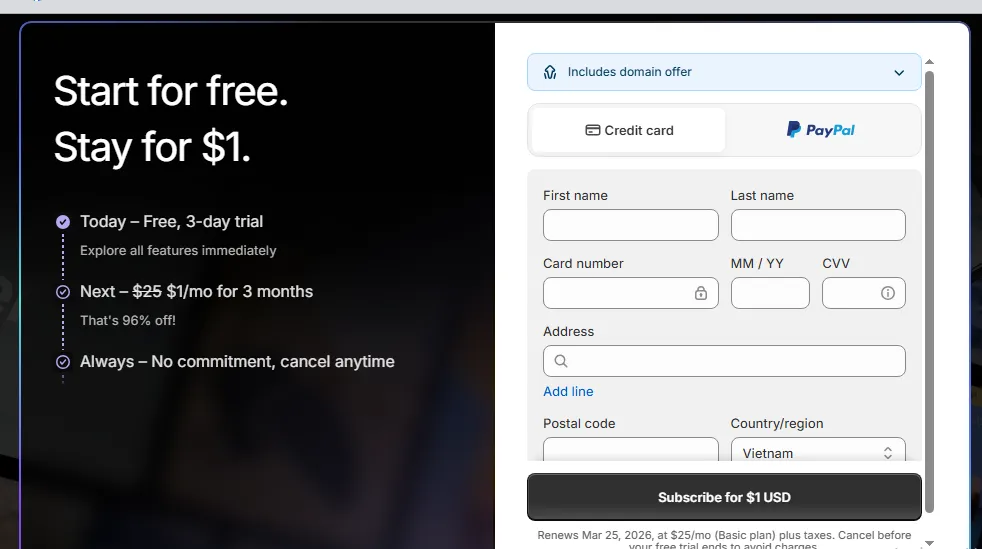 shopify subscribe $1