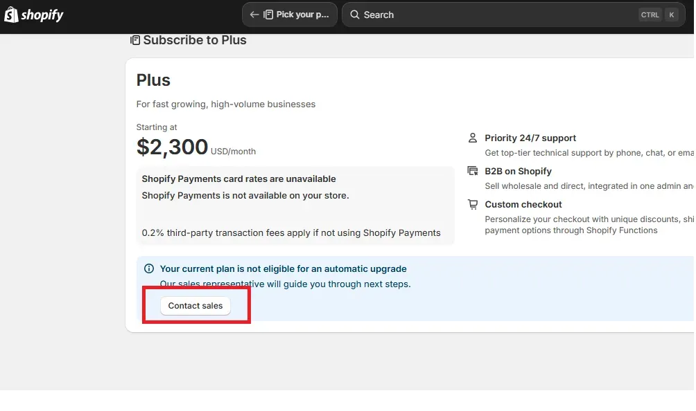shopify plus contact sales team