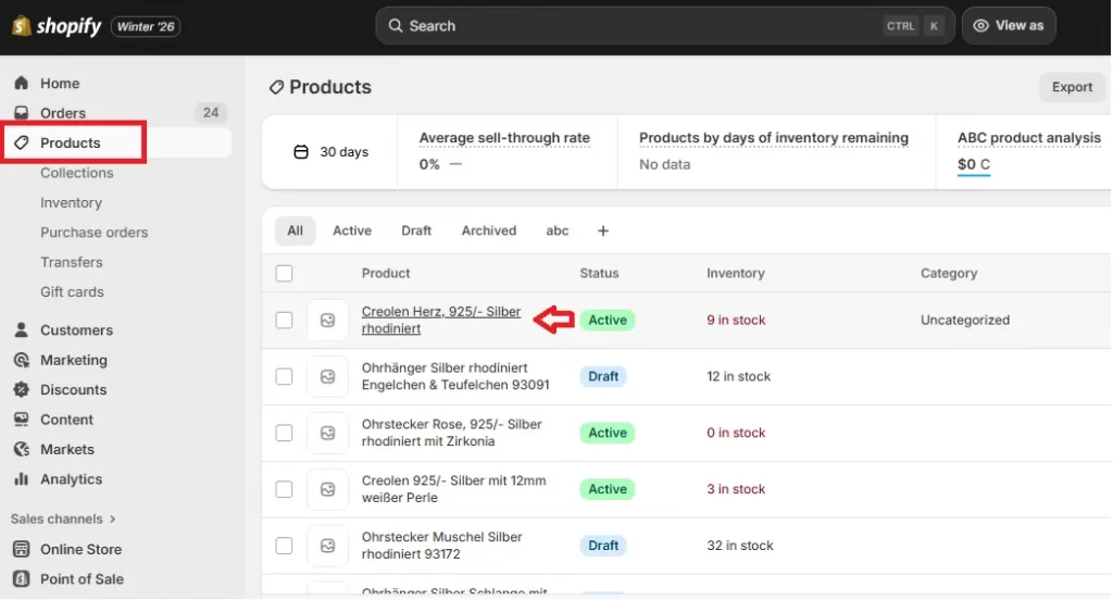 shopify product settings