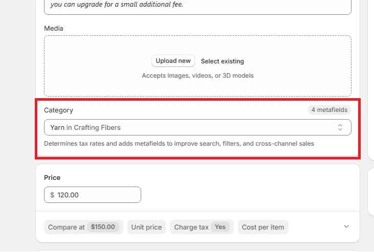 shopify category field