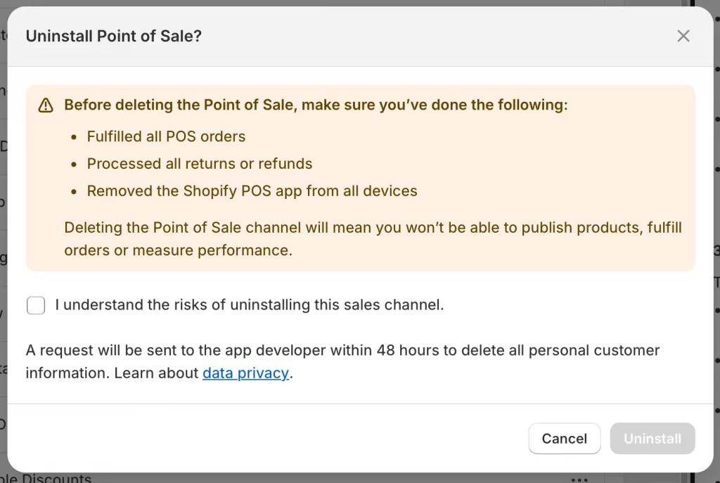 confirm uninstallation of a shopify app