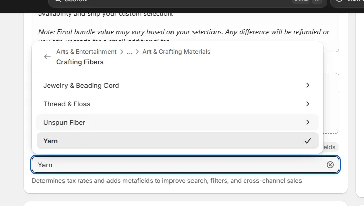 update shopify category