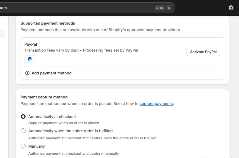 shopify payments checkout