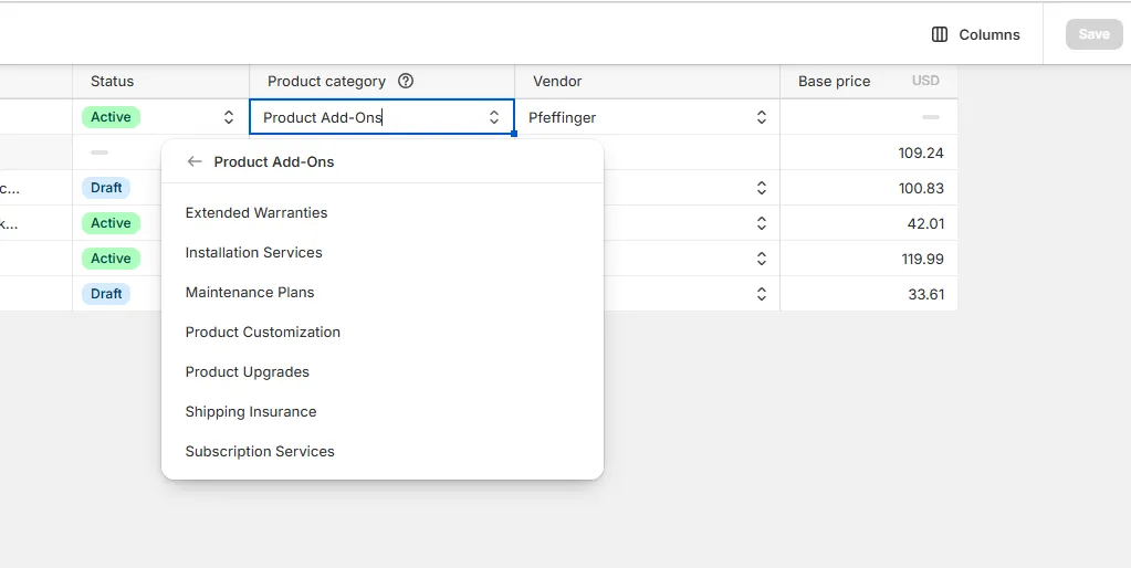 update shopify product category