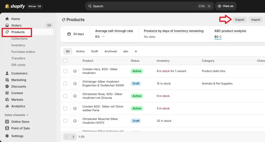 shopify products export