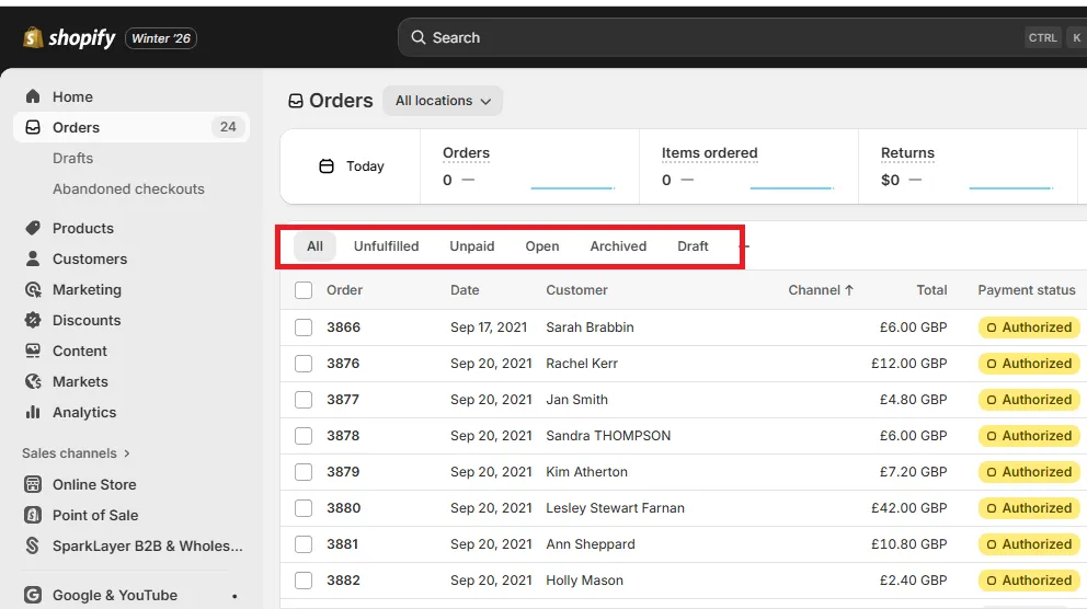 shopify pre-orders filter
