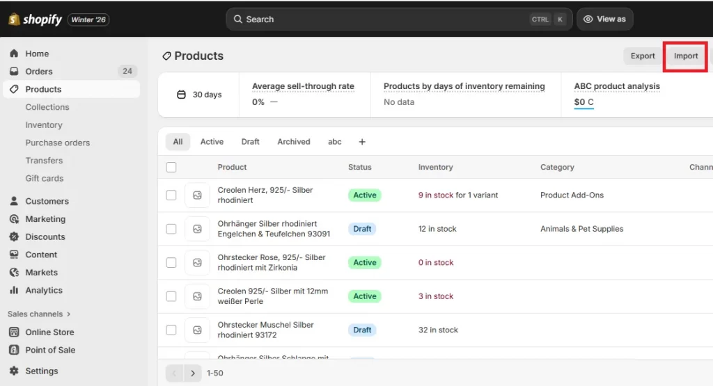 shopify products import