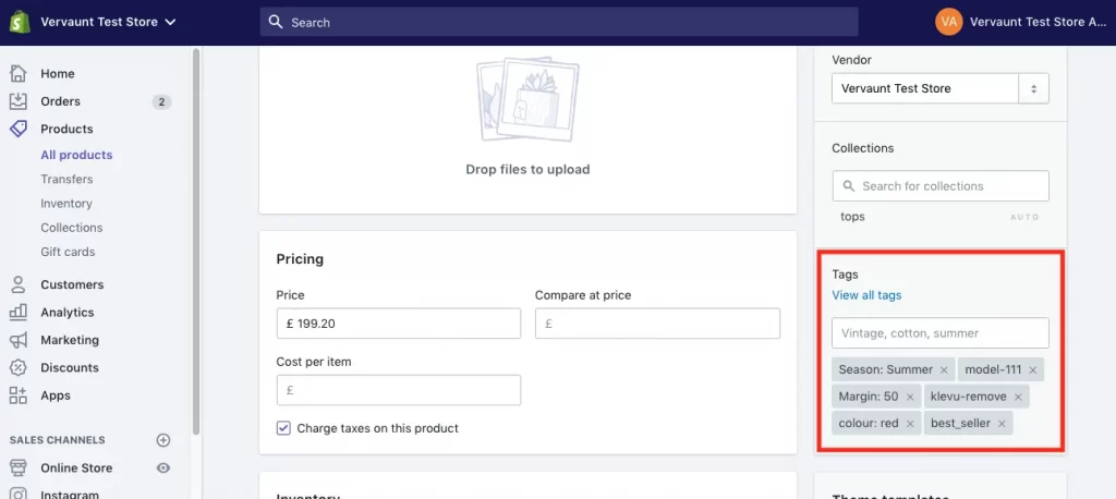 shopify product tags
