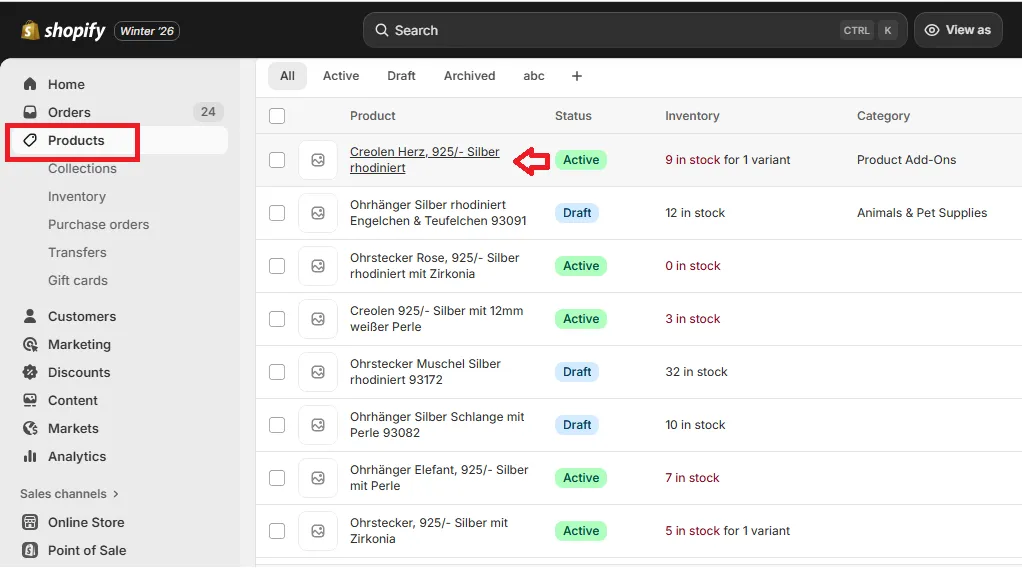 shopify admin products