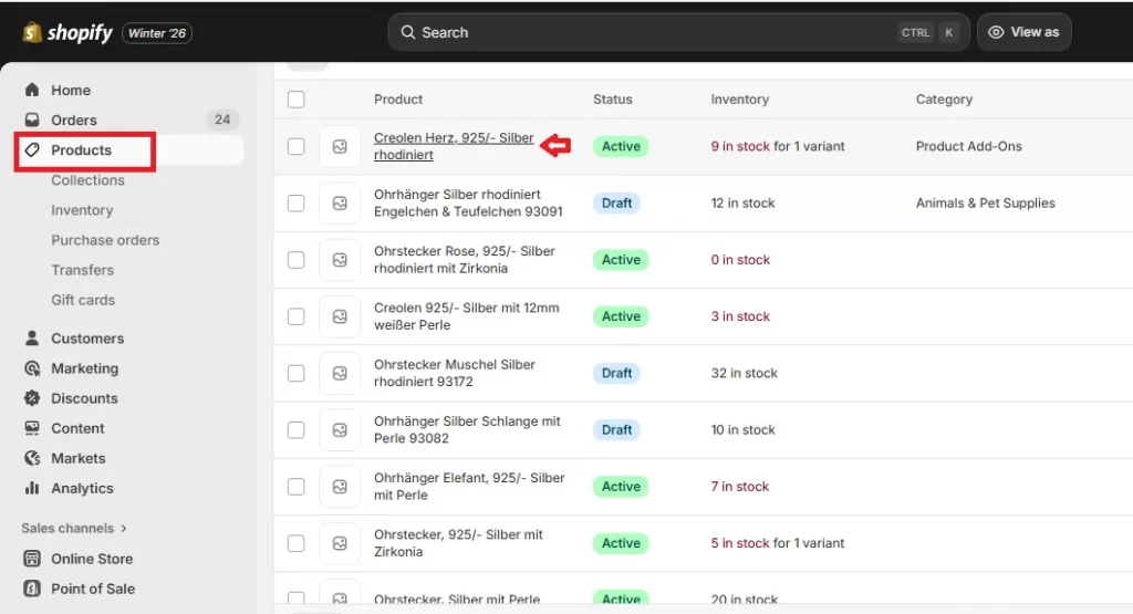shopify product list