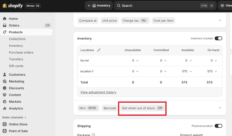 shopify sell out of stock
