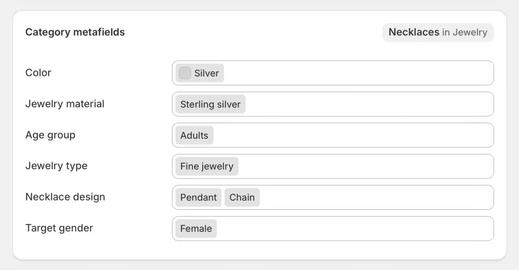 how to sell jewelry on shopify setup category metafields