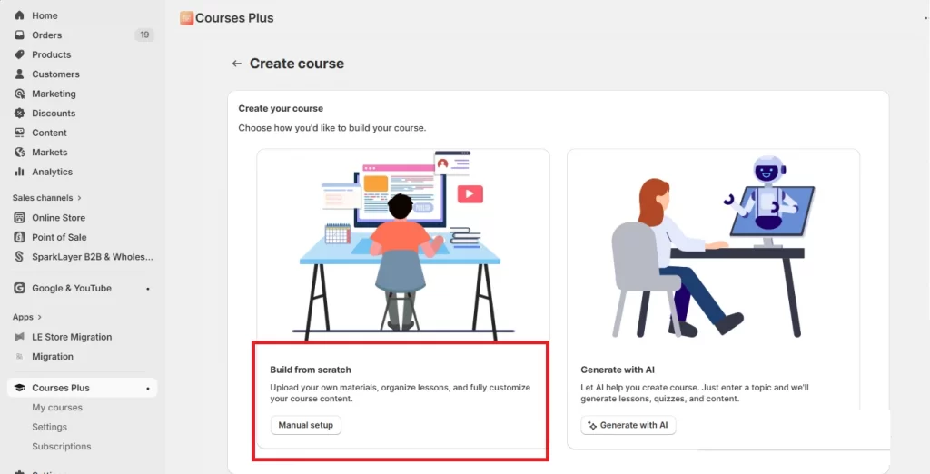 manual course setup shopify