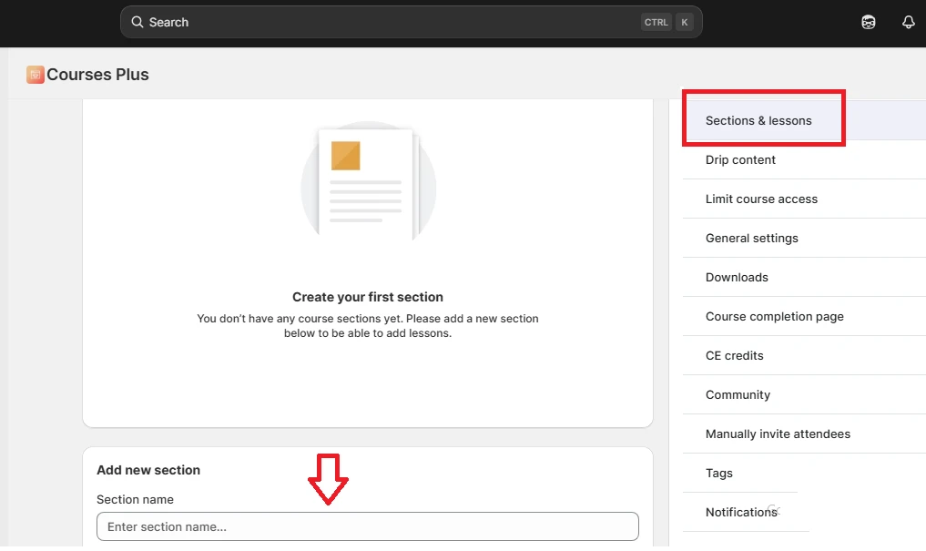shopify course section