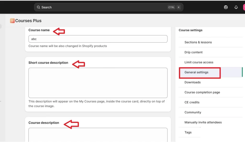 shopify course general settings
