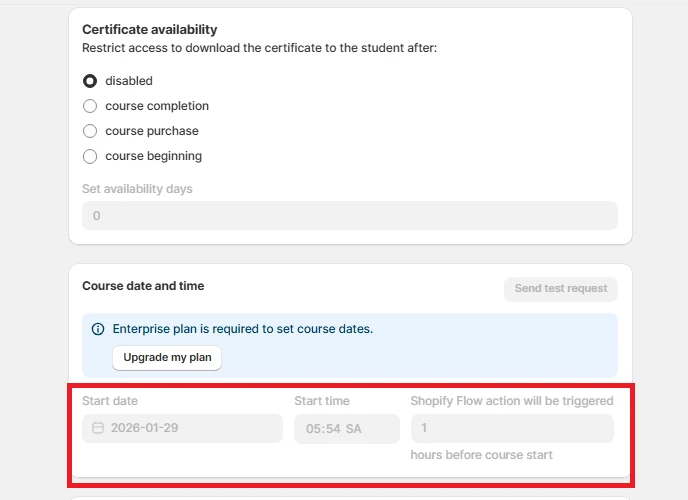 shopify course date time