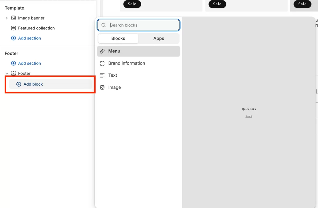 add custom block to footer