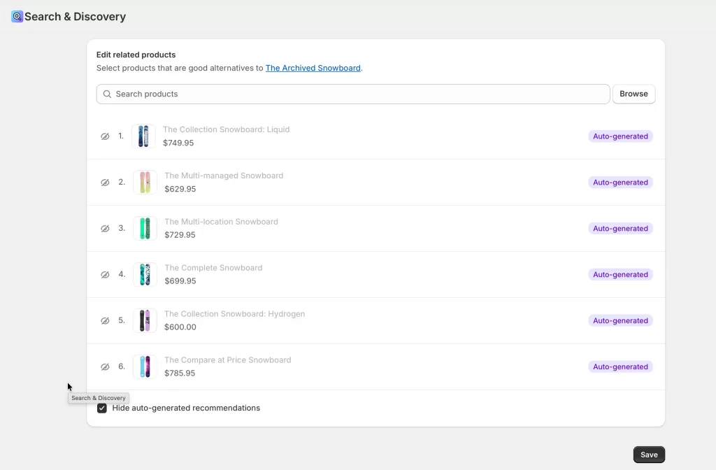 hide auto generated recommendations
