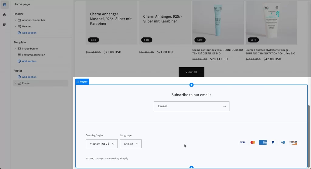 how to edit footer in shopify footer section