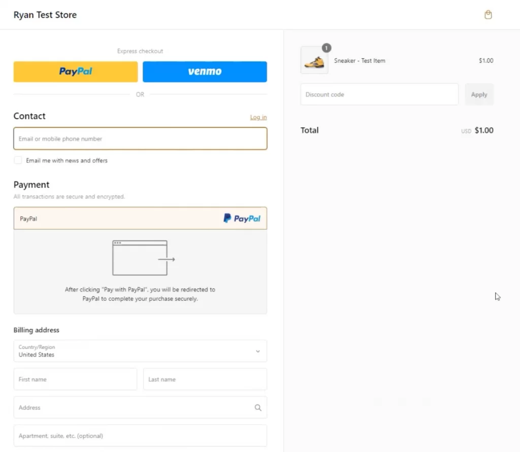 paypal checkout page