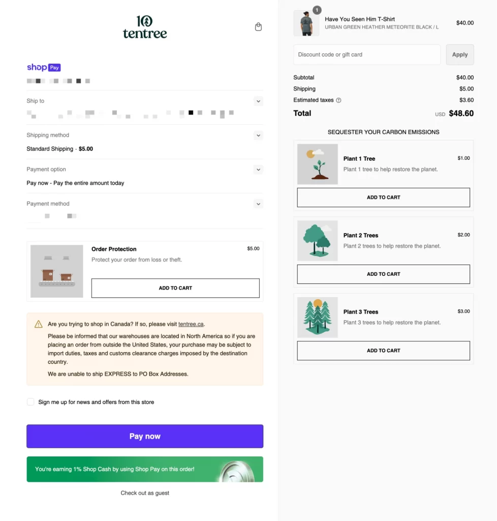 tentree shopify checkout pagee