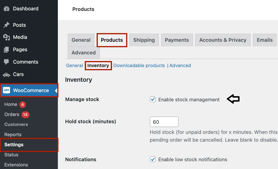 woocommerce global inventory settings