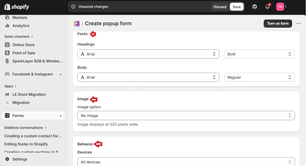 configure form settings