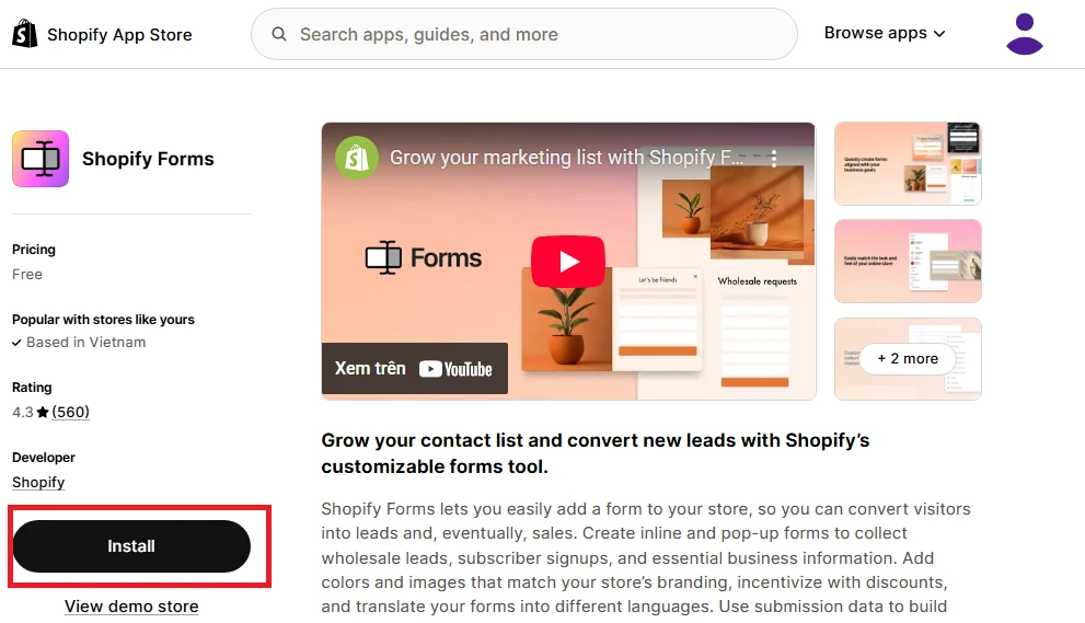 install shopify forms