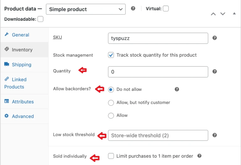 configure product setting woo