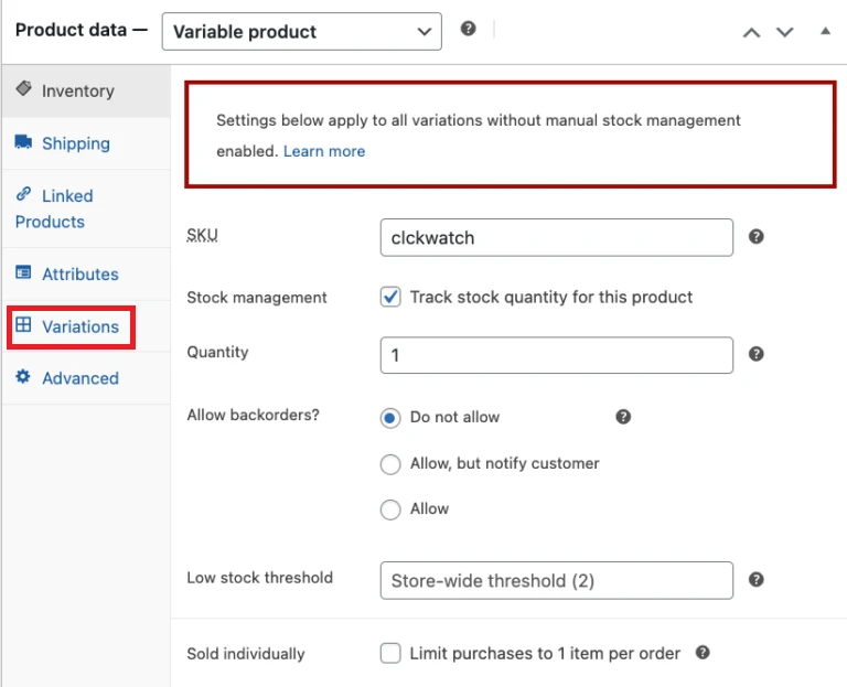 configure woo variants