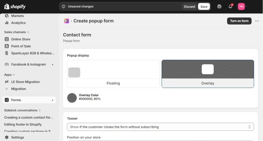 floating or overlay popup