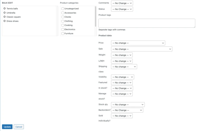 bulk edit woo settings